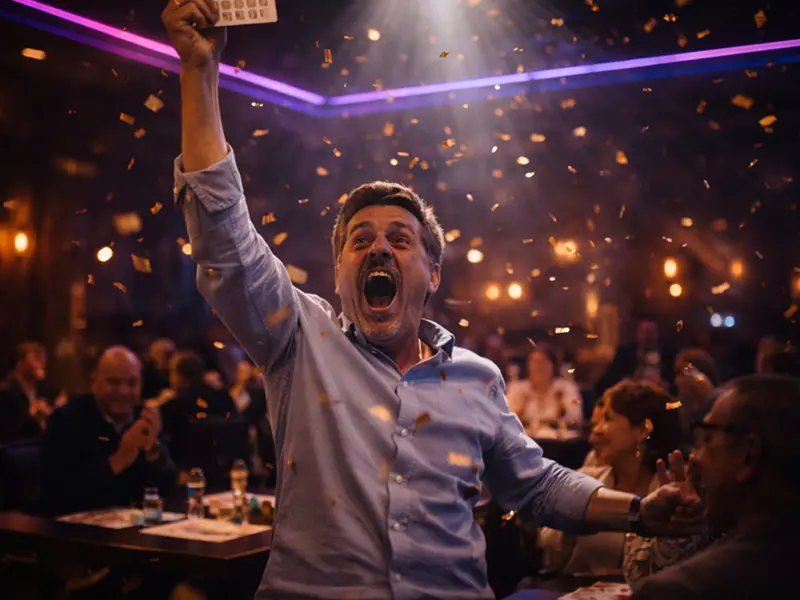 Momento de celebracao de um vencedor no bingo